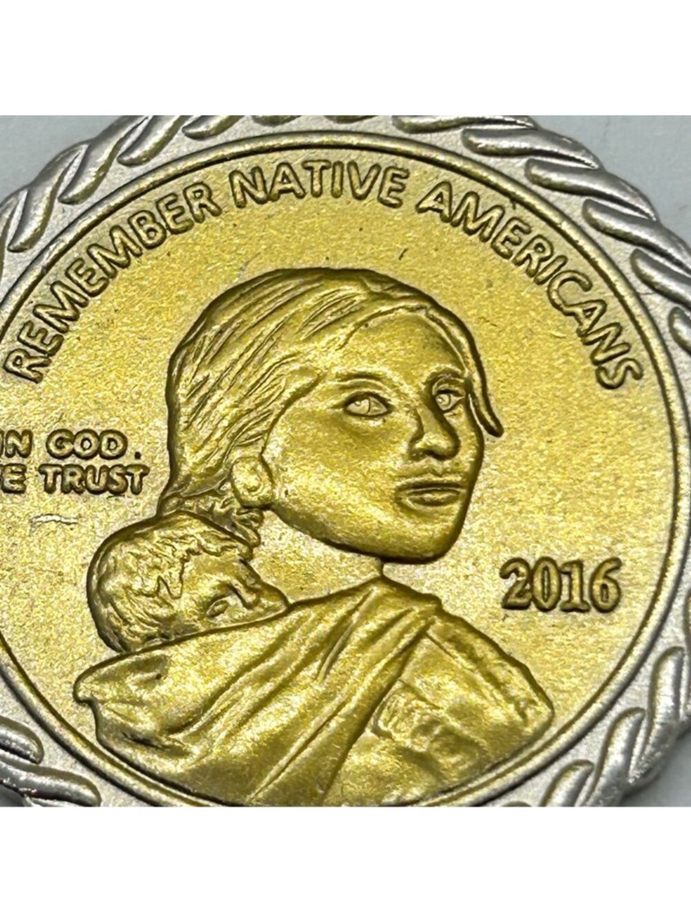 Native American Sacagawea Code Talker Coin Pendant Necklace Gold Tone Silvertone - Picture 2 of 15